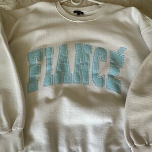 The Bar Blue Text White Crewneck Sweater